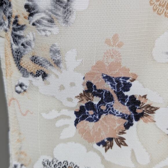 Wrapper Y2K Sheer Mesh Layered V Neck Bell Sleeve White Cream Floral Dragon Top - Picture 9 of 11